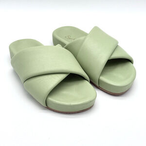 Seychelles Lighthearted Womens 7 Leather Slide Soft Cushioned Green Cross Sandal